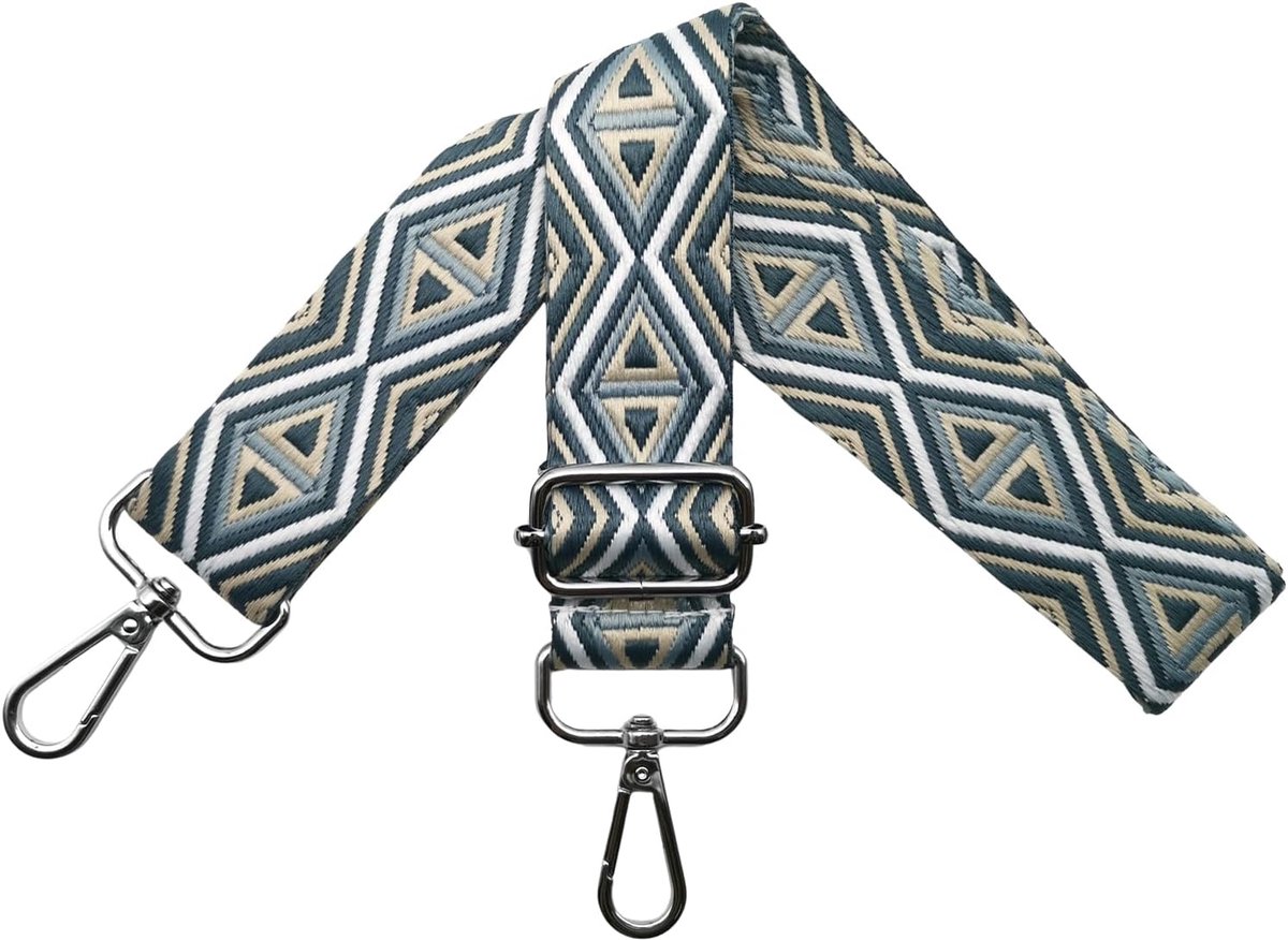 Schouderriem voor tassen, tasriemen om te wisselen, schouderriem voor tassen, schouderriem 3,8 cm breed met zilveren karabijnhaak, tasband voor dames, handtassen, beige/marineblauw, M10