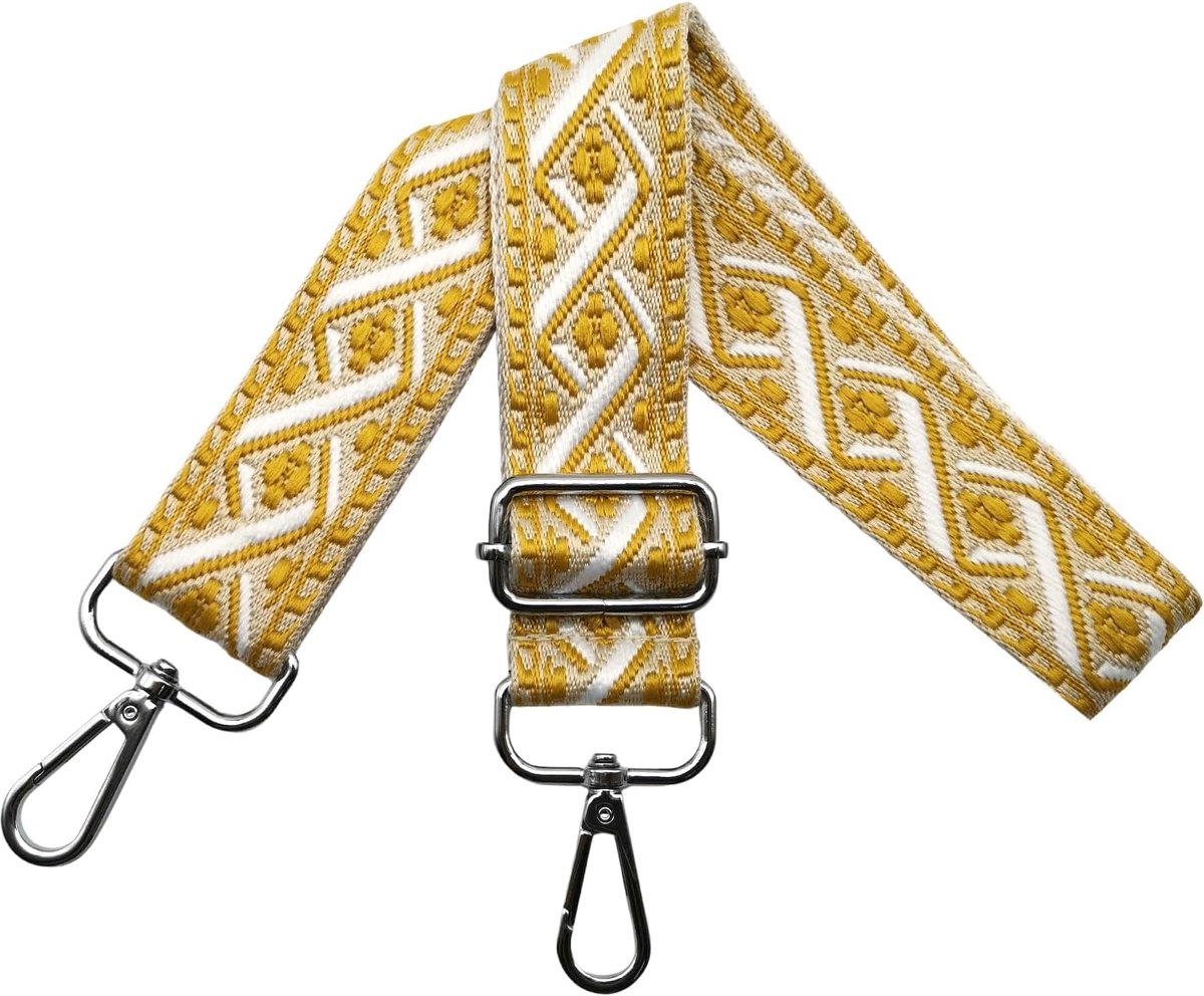 Tasriem om te wisselen, schouderriem voor tas, verstelbare tasriem, breed, 3,8 cm, met zilveren karabijnhaak, schouderriem, tasband, draagriem voor handtassen, geel, R16
