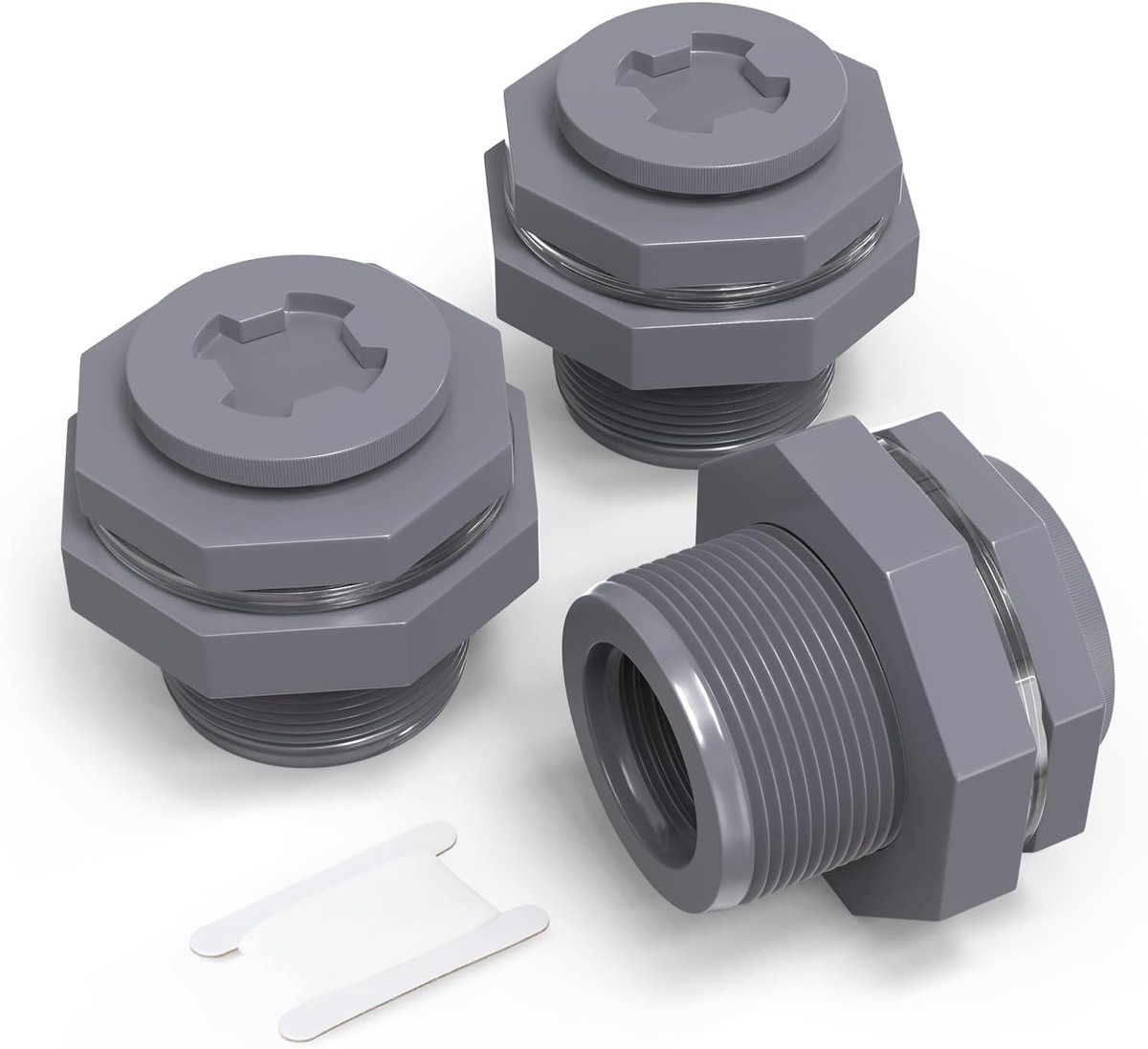 3 stuks PVC 1/2" Bulkhead Tank Connector Adapter Fitting met Pluggen & Dichting voor Watertank, Regenbakken, Aquaria, Badkuipen en Wasmachine