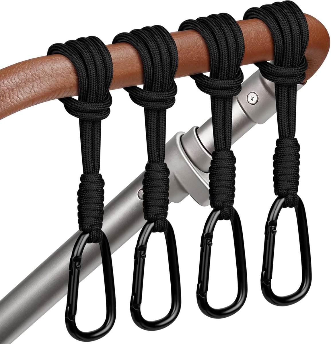 Kinderwagenhaken, 4 Stuks Aluminiumlegering Buggy Clips voor | Kinderwagen, Anti-slip Karabijnhaak voor Luierzakken Handtassen Portemonnees Boodschappentassen, Zwart