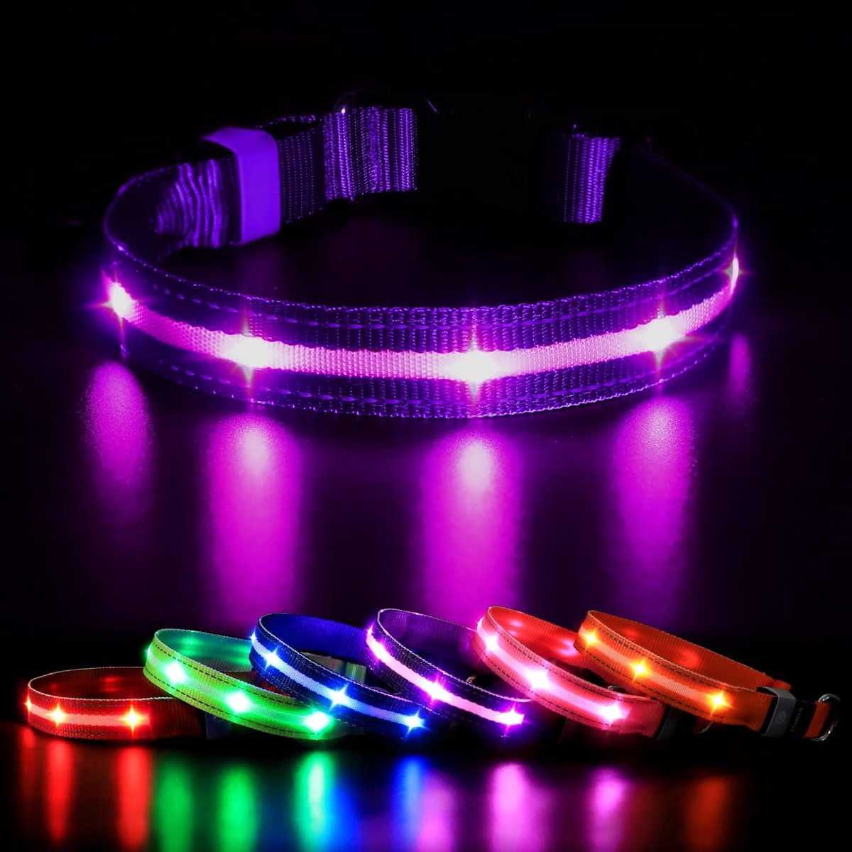 Lichthalsband voor honden, hondenhalsband, oplichtend, oplaadbaar, led-halsband voor kleine, middelgrote en grote honden, instelbaar, waterdicht, met 3 verlichtingsmodi, voor nachtwandelingen