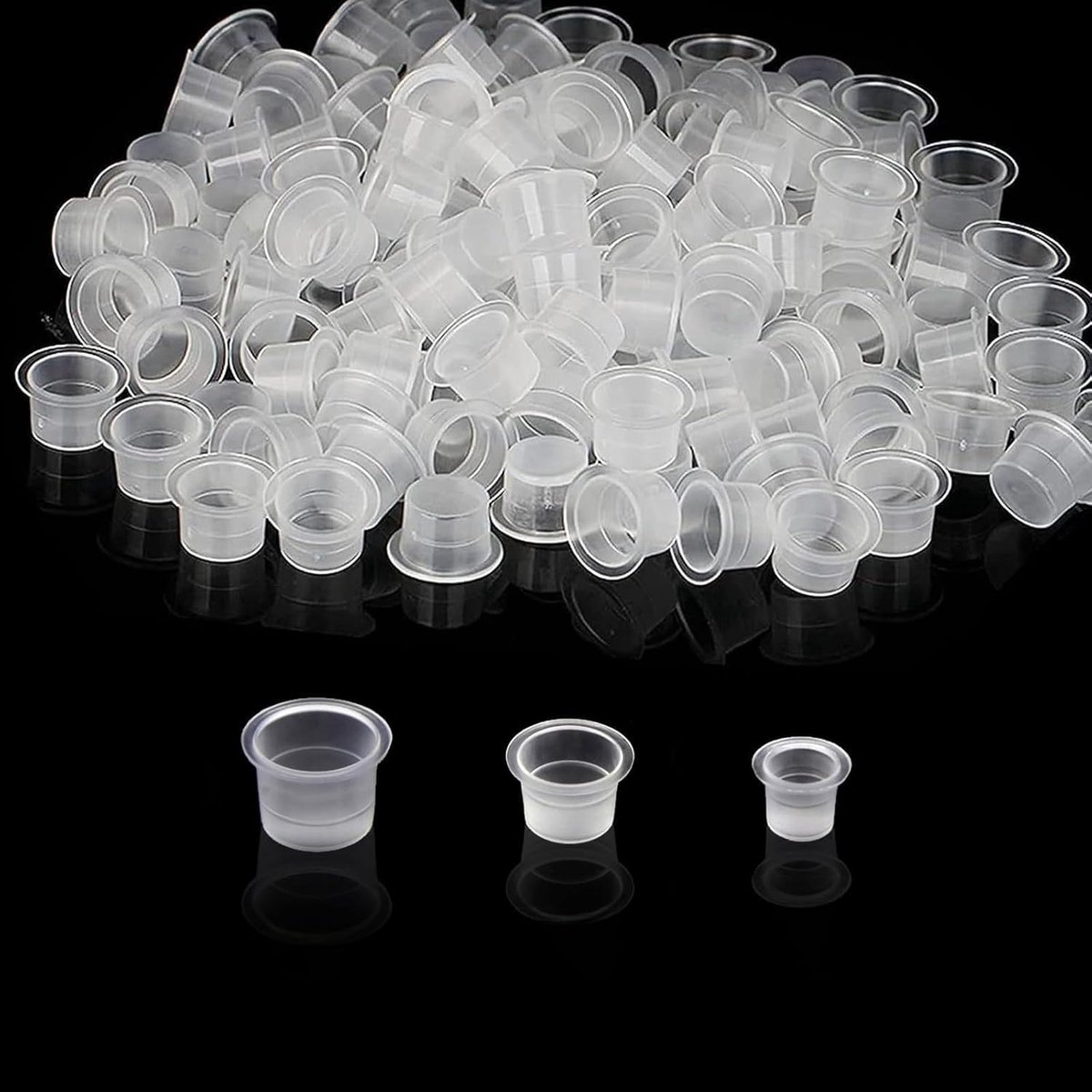 300Pcs Gemengde Tattoo Inkt Cups #8 Kleine #11 Medium #14 Grote Pigment Inkt Caps Plastic Container Cup Tattoo Accessoire