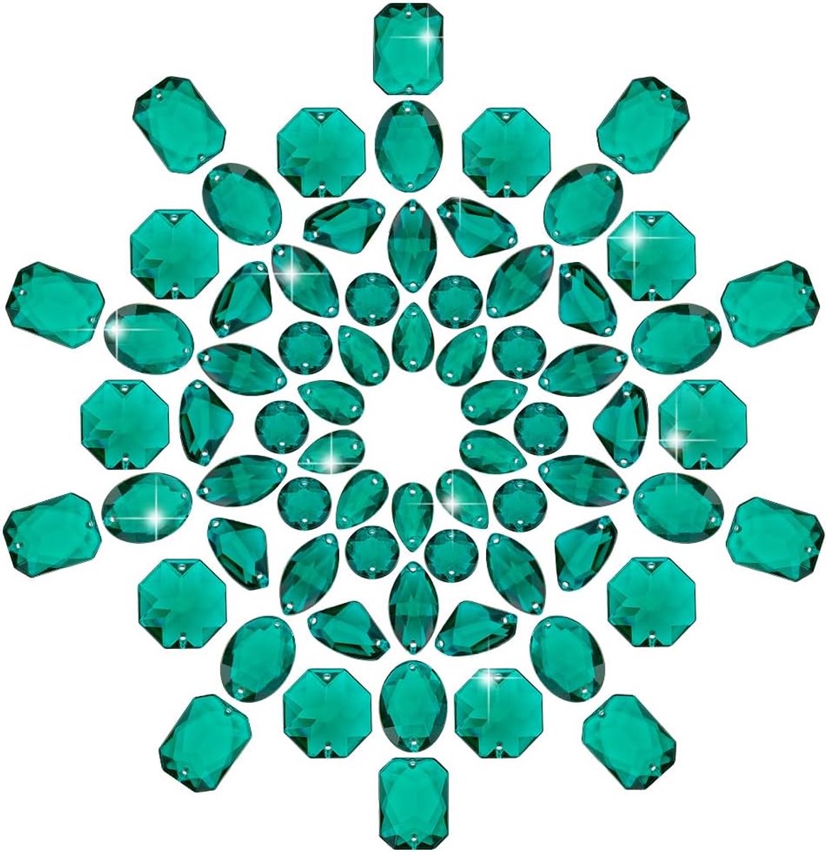 PandaHall 70Pcs 7 Stijlen Naai Op Steentjes, Groene Kristallen Naaien Edelstenen Juwelen Driehoek/Traan/Ovaal/Rechthoek Flatback Steentjes Naaien Kraal Voor Kleding Trouwjurk Kostuum Kledingstuk