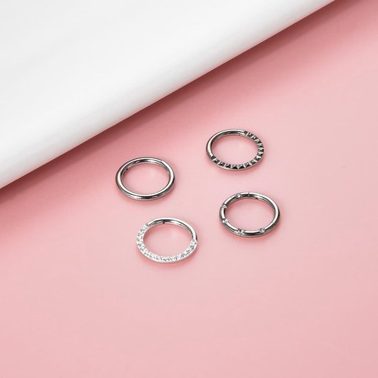 4 stuks 16 g septum-piercing G23 titanium scharnier-segment-clicker goud/titanium daith piercing ring helix conch tragus 6 mm 8 mm 10 mm — afbeelding 4