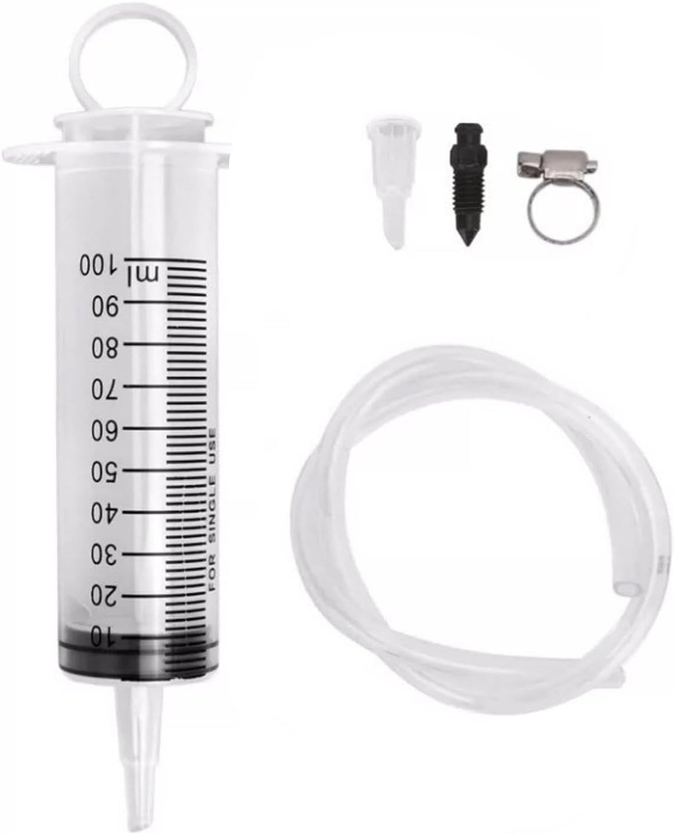 Ontluchtingsset voor schijfremmen voor motorfietsen, spuit 100 ml, universele slang 50 cm, hydraulische schijfremontluchtingsset voor motorfiets, scooter, quads