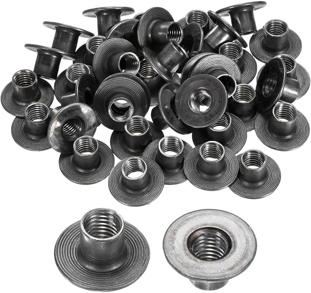 50 stuks M10 x 12 mm T-groef verzinkt koolstofstaal T-groef ronde basis lasmoer doorgangsgat meubelbeslag flensinzetstuk binnendraad grijs
