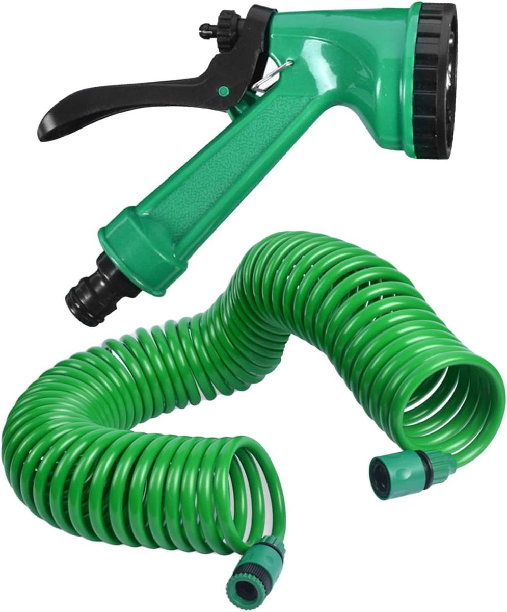 Intrekbare Tuinslang - Opgerolde Slang - Tuin Bewateren - 5 Sproei Modus - 10 Meter - Groen