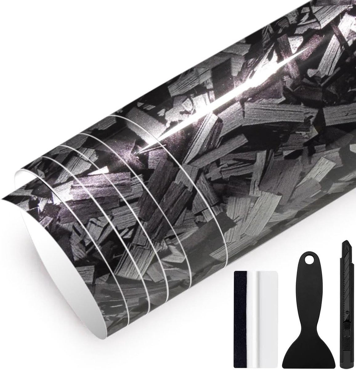 150 cm x 30 cm zelfklevende folie van gesmeed carbon, glanzend, voor auto, motorfiets, fiets, motorfiets (zilver glanzend, 150 cm x 30 cm)