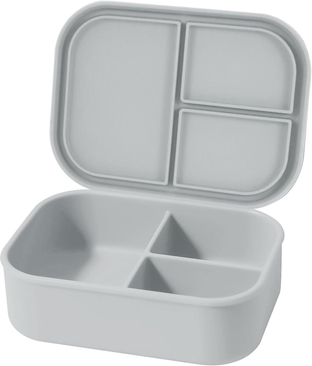 Siliconen bento-lunchbox, siliconen broodtrommel met 3 individueel verzegelde vakken, snackbentobox, magnetron- en vaatwasmachinebestendig, blauw