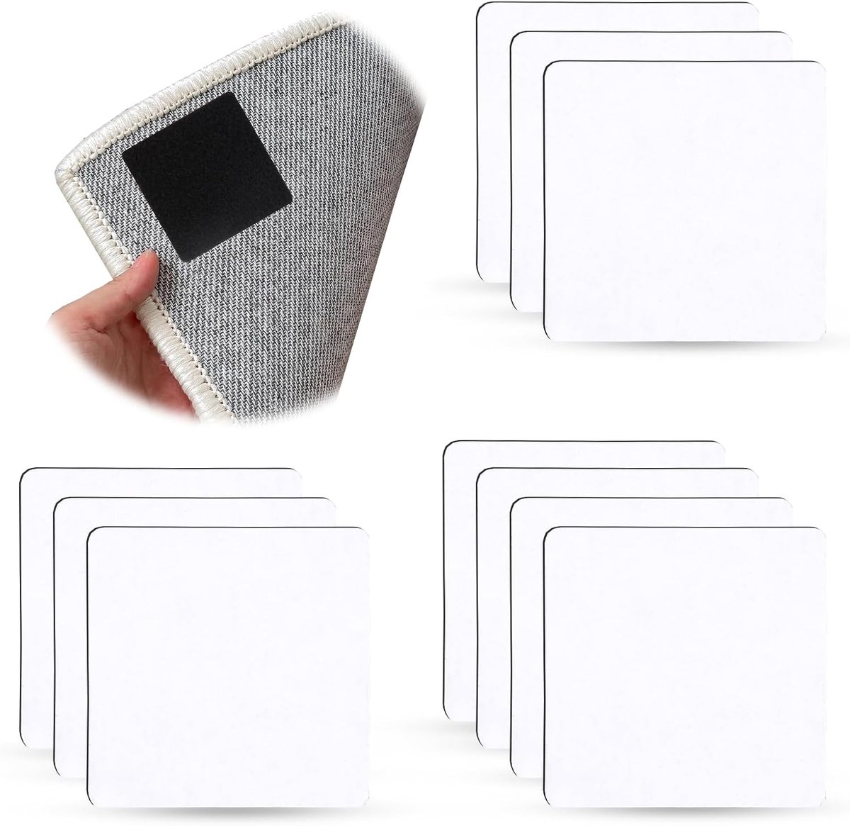10 stuks tapijtstoppers, antislippads, 10 x 10 cm, dubbelzijdig tapijt, slipstop, verbeterde hechting, onzichtbare tapijtstopper, antislip, wasbaar en herbruikbaar