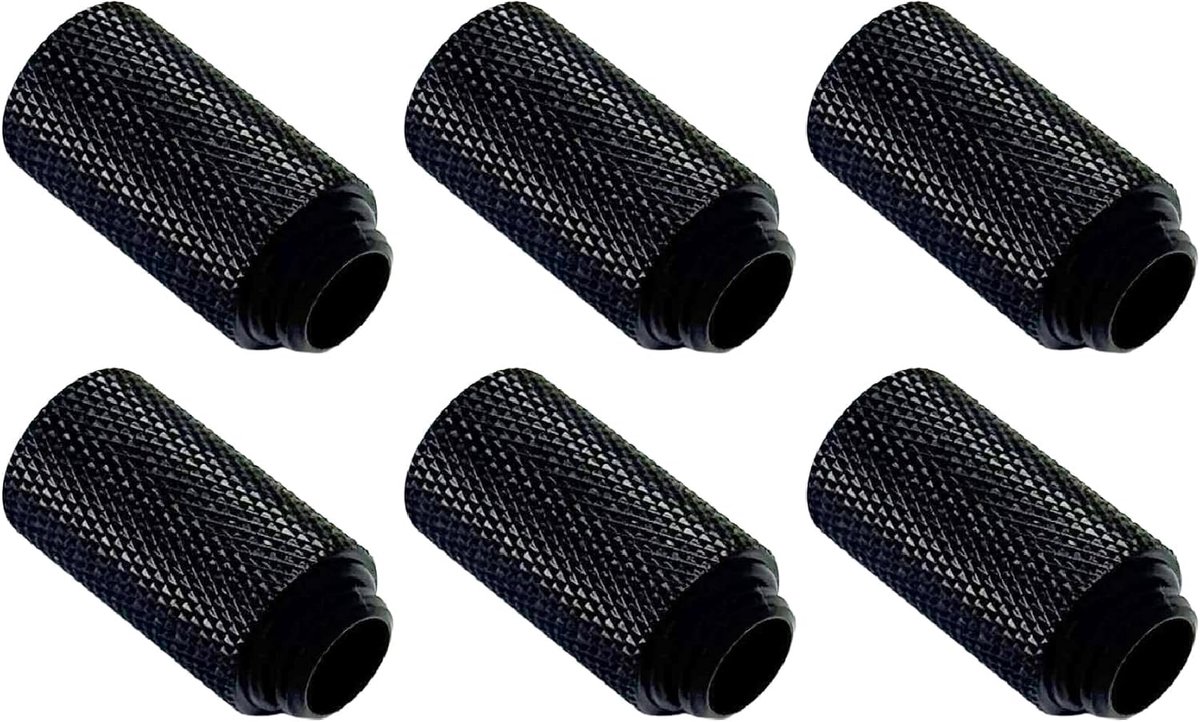 6 stuks G1/4 inch schroefdraad 30 mm hoogte mannelijk naar vrouwelijk verlengstuk fittingen, messing compressiekoppelingen met O-ringen voor PC vloeibare koellus, zwart