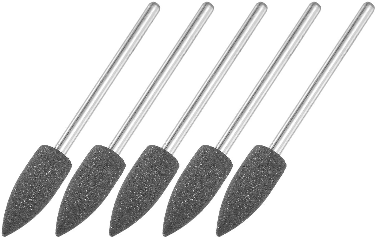 Polijstopzetstuk, schuurkop, 6 mm diameter, puntenslijper, siliconen polijstset, slijpopzetstukken voor sieraden/botproducten, roteergereedschap, korrelgrootte 120, zwart, 5 stuks