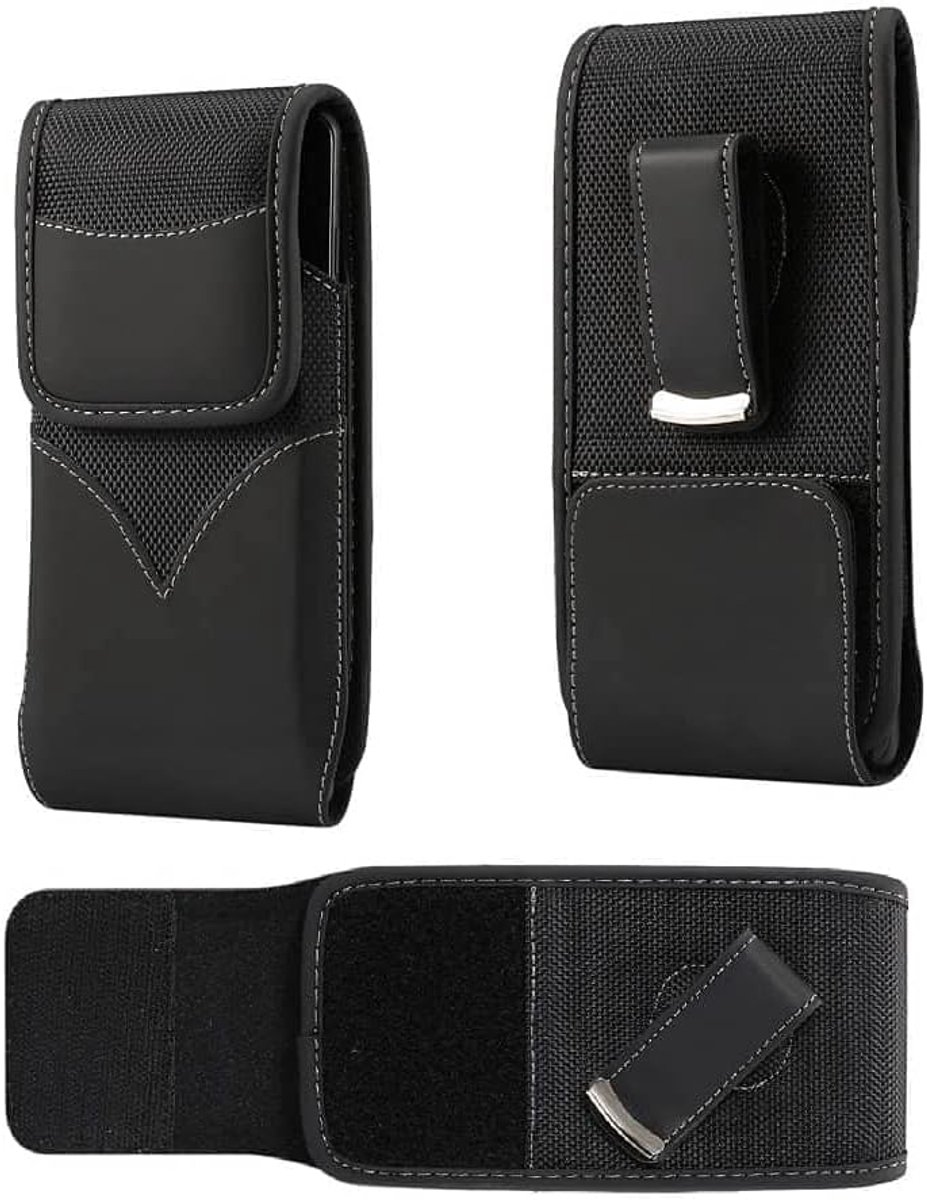 Style Nylon Belt Holster with Swivel Metal Clip voor Vivax Smart Point X45 - Black