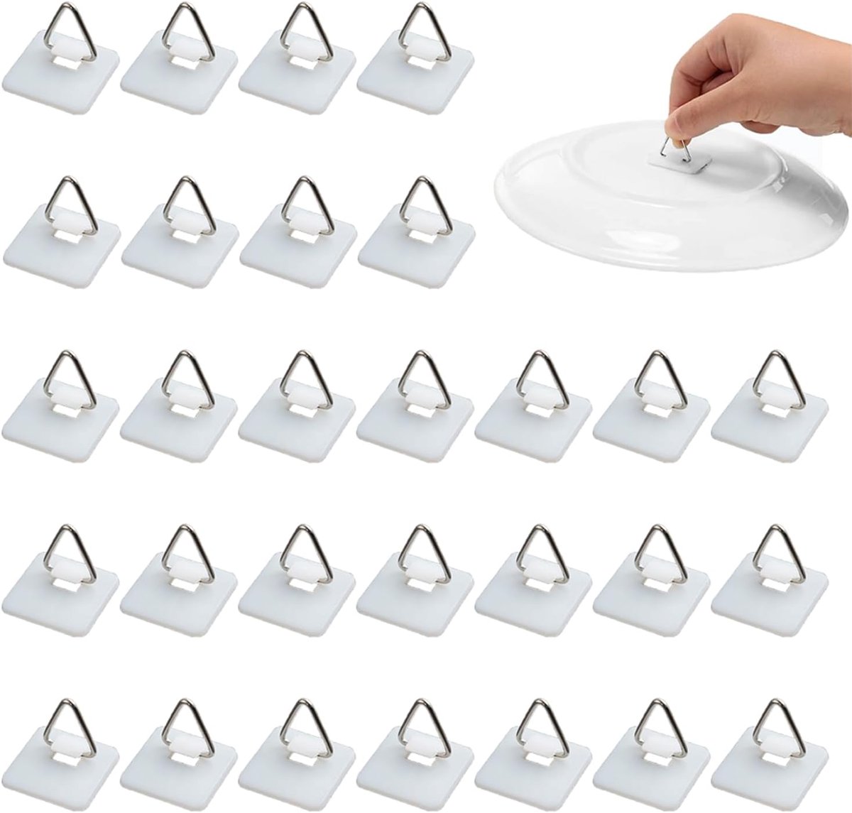 30 Stuks Zelfklevende plaathangers 25 × 25 mm Onzichtbare zelfklevende plaathangers Plastic verticale plaathouders Zelfklevende fotohaken (vierkant, wit)