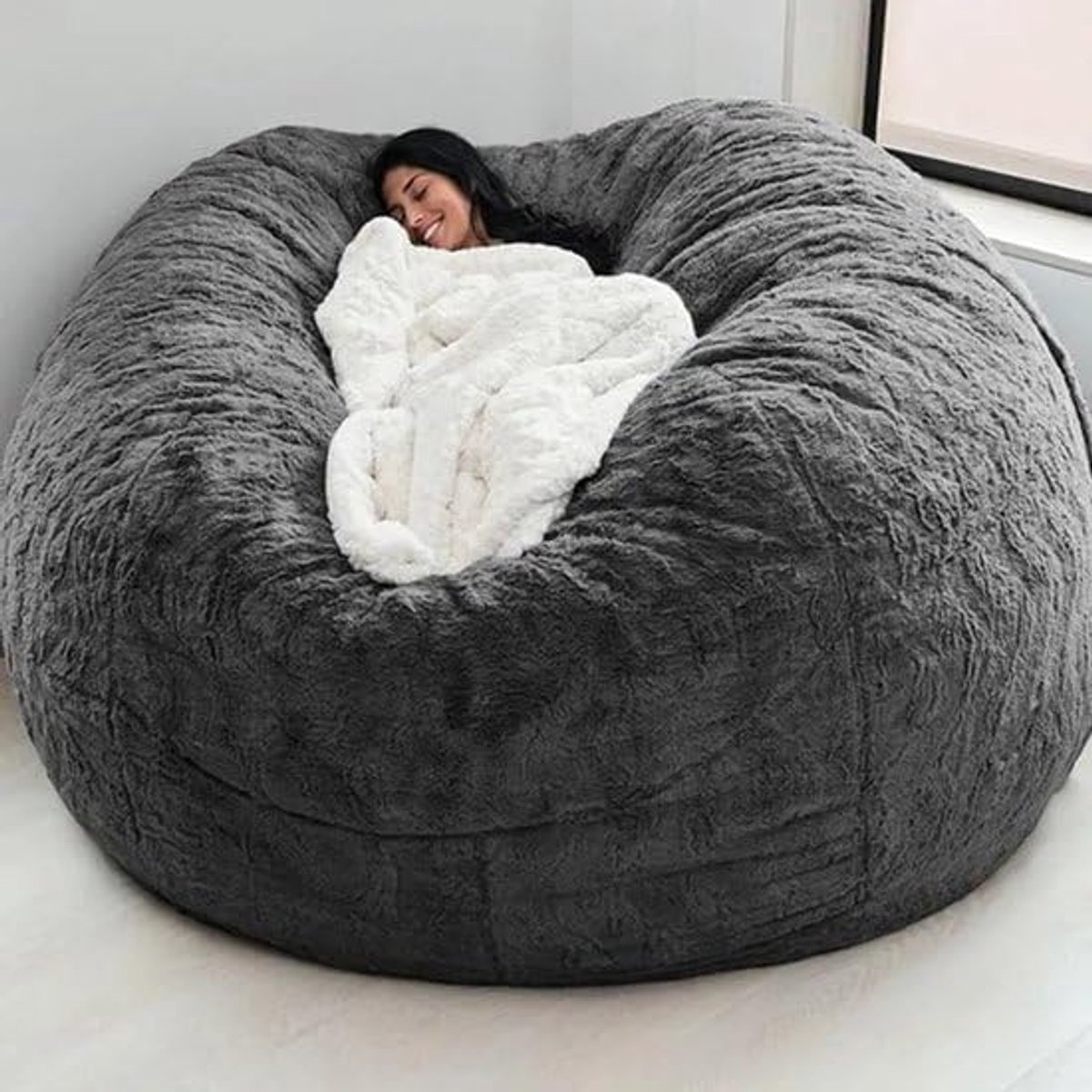 Bean Bag Cover XXL - 150 x 75 cm - Donkergrijs - Wasbaar - Heerlijk zacht en knuffelbaar - SnelShoppen