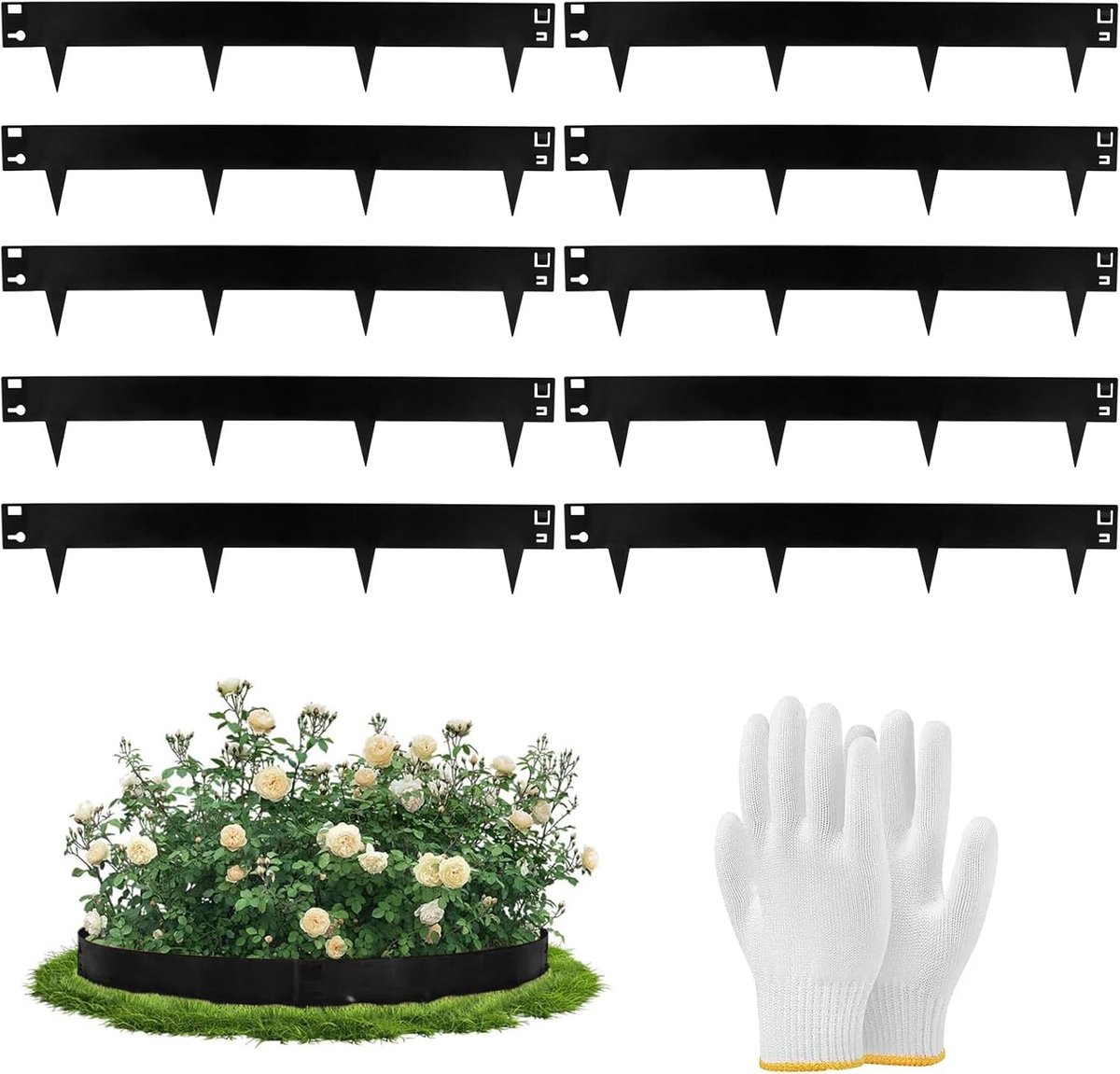 Tuinrand van metaal, zwart, 84 x 16 cm (10 stuks), gepoedercoat staal, roestvrij, snelle installatie zonder gereedschap, moderne rand voor gazons, massief en opritten