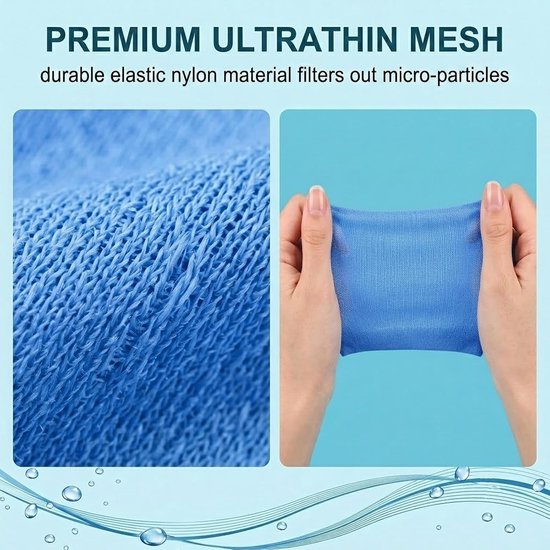 Zwembadsokken, 10 stuks, filter voor skimmermand, afneembaar, elastisch nylon net voor het verzamelen van bladeren, haren en afval, zwembadaccessoires, 5 wit en 5 blauw — afbeelding 3