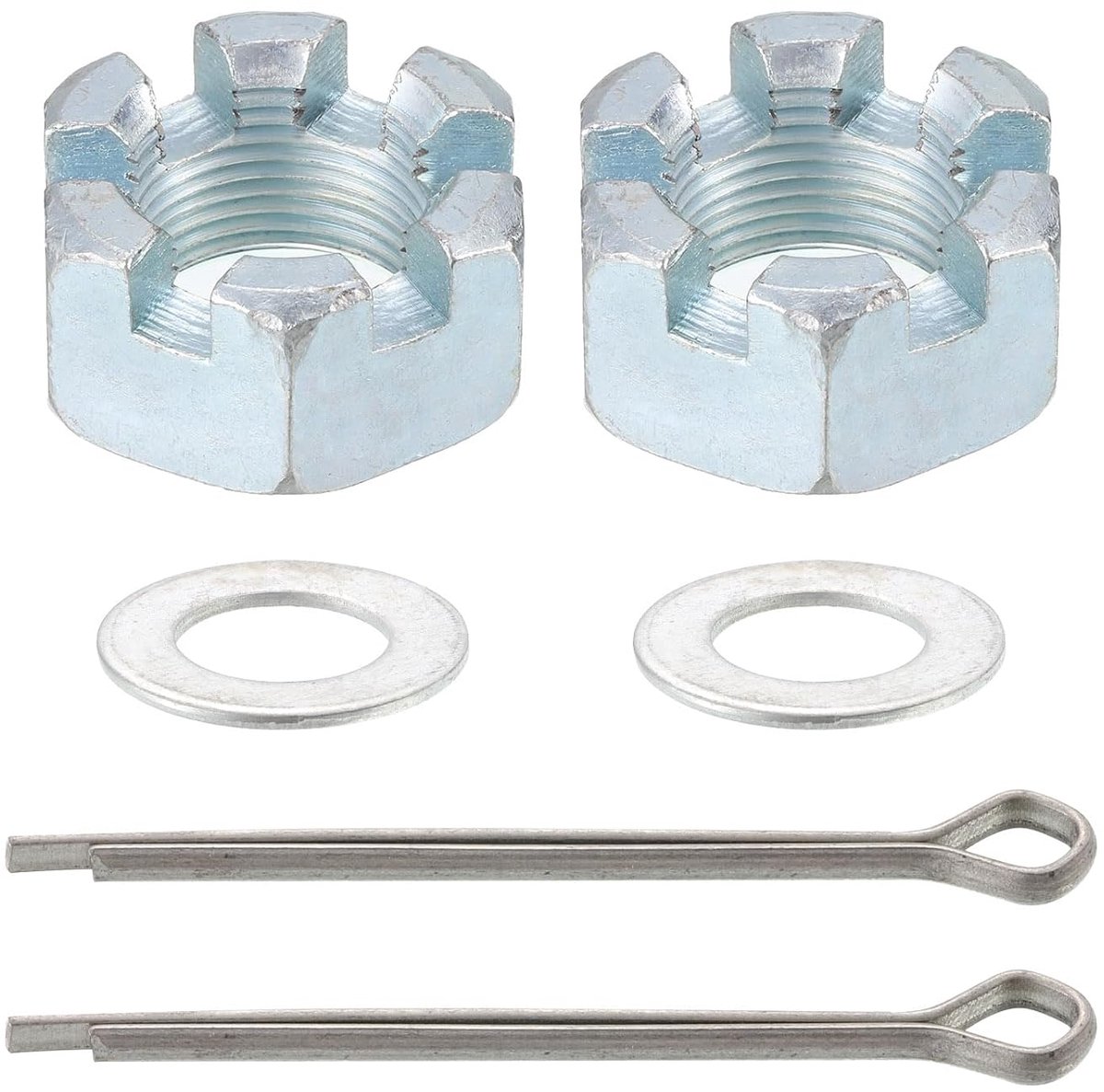 Set van 2 aanhangermoeren, koolstofstaal, 1-14 zeskantige slotmoer en 1 inch sluitring en 2,25 inch wigsplint voor spindelas