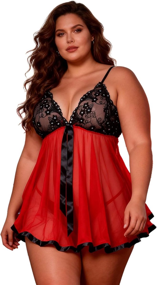 Ohyeahlady Babydoll voor dames grote maat lingerie nachthemd chique nachtjapon