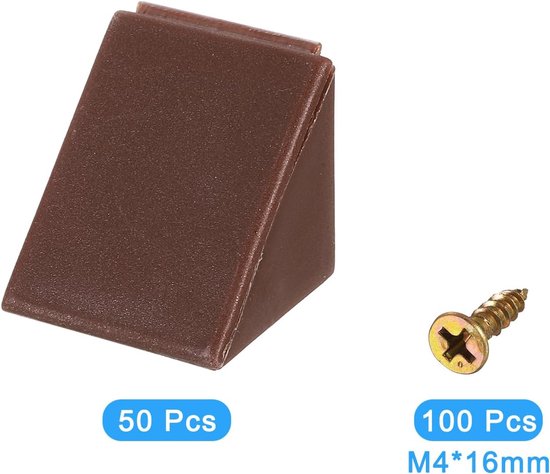 50 stuks hoekhoeken van kunststof, 90 graden, met afdekdop, 23 x 23 x 23 mm, hoekhoek van nylon, voor planken met schroeven, voor kasten (bruin) — afbeelding 5