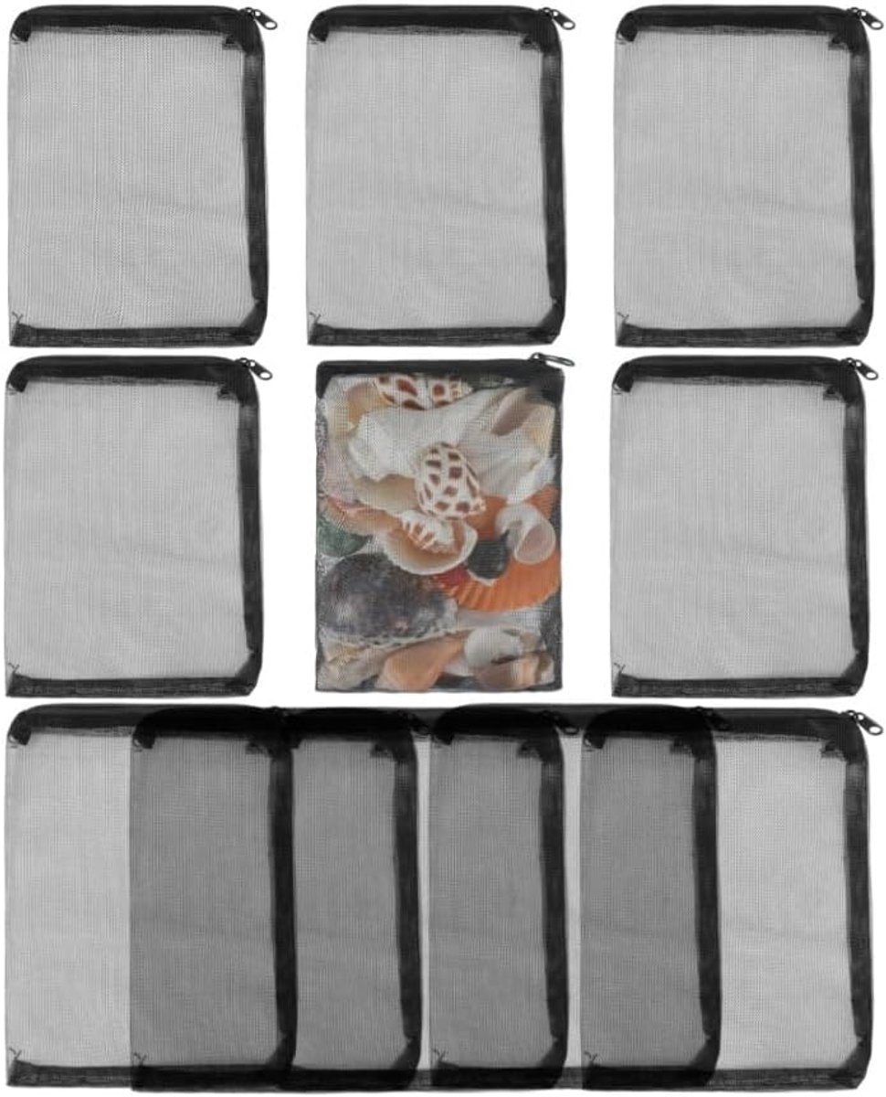 10 stuks aquarium filterzakken, netfilterzak met ritssluiting, herbruikbare filterzak voor actieve kool, zwart met ritssluiting (16 x 22 cm)