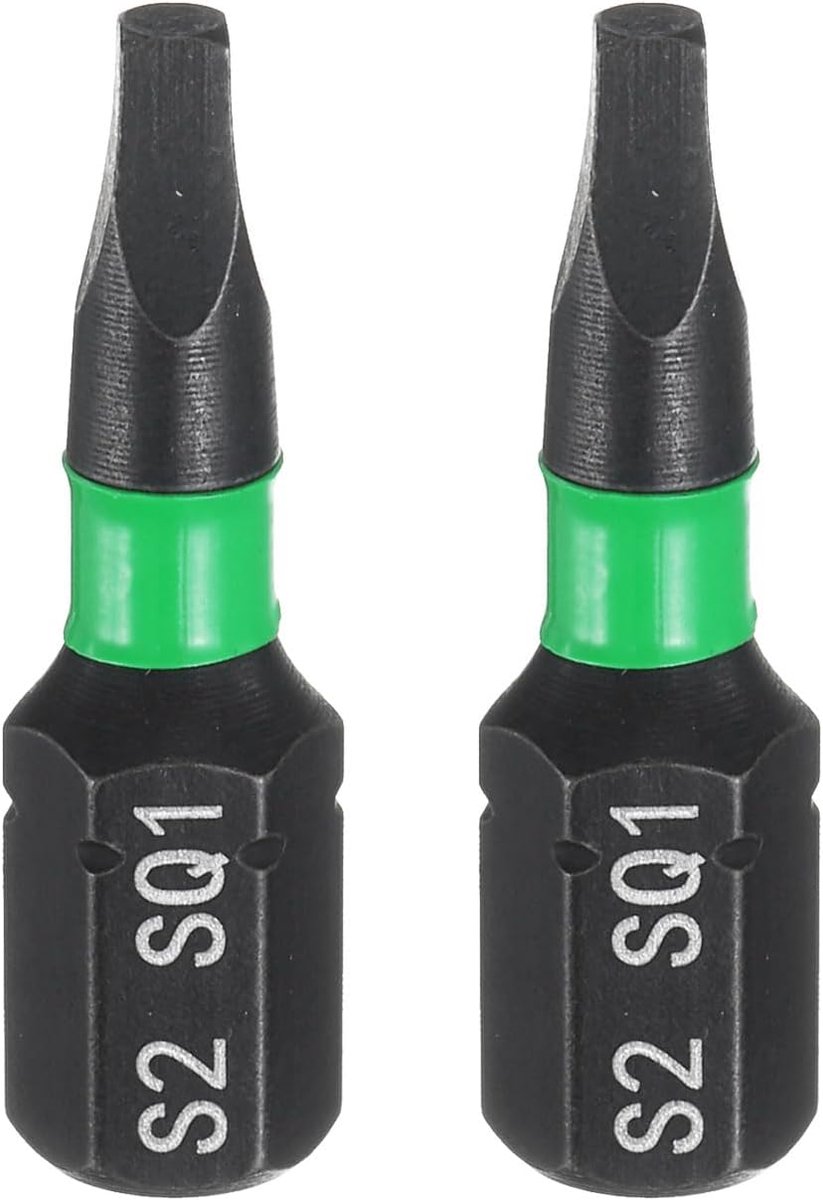SQ1 vierkante schroevendraaierbits, 2 stuks, 1/4 inch, zeskantschacht 25 mm/1 inch lengte, magnetisch, 4-punts kop, zeskantige bits, S2 stalen schroevendraaierbits, elektrische boorbits
