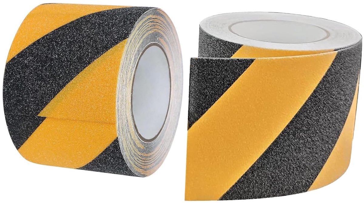 2 stuks 10 m x 10 cm antislip plakband vloermarkeringstape, afsluitband geel zwart antislipband zelfklevend, trapband voor binnen en buiten