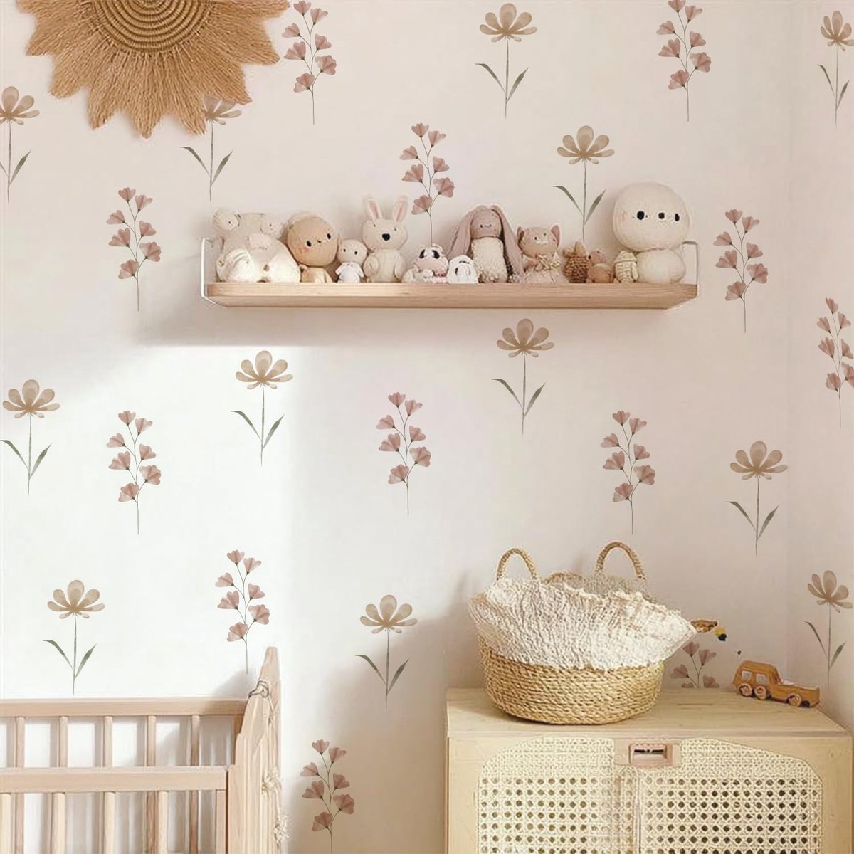 48 stuks Boho aquarel roze madeliefjes kinderen muurstickers meisjes muurstickers kinderkamer stickers voor kinderen slaapkamers woonkamer kleuterschool raam muur decor