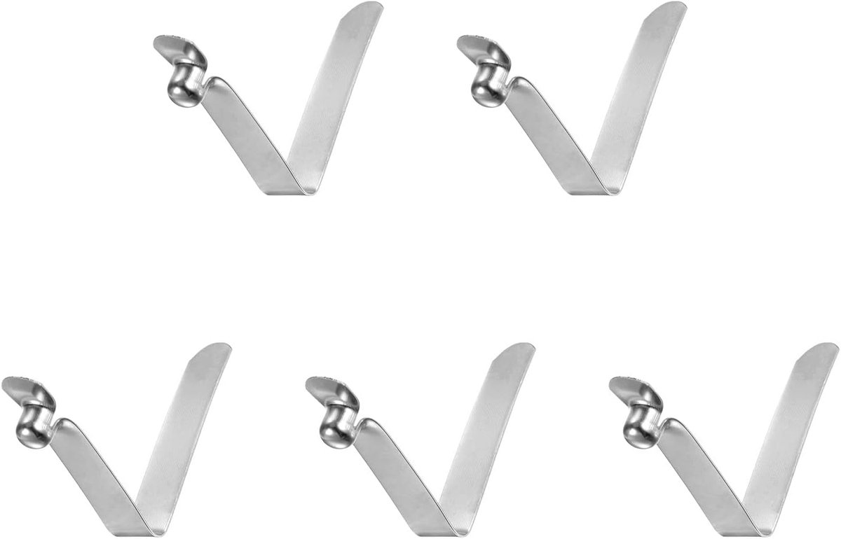 Sourcing map 5 stuks enkele knop kajak peddel klikveer clip 37 mm x 6 mm 65 Mn staal V-vorm holle telescopische lift vergrendeling buis paalclips voor tent paraplu, zilver