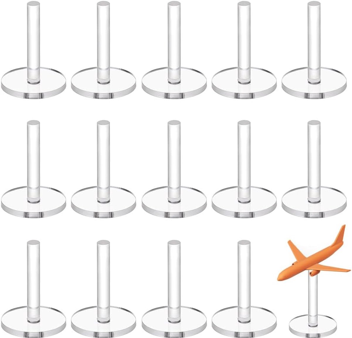 25 stuks acryl vliegtuigmodelhouders, transparante standaard, tentoonstellingskelder voor poppen, mini-tentoonstellingshouder, ronde vliegbasis met pen (30 mm)