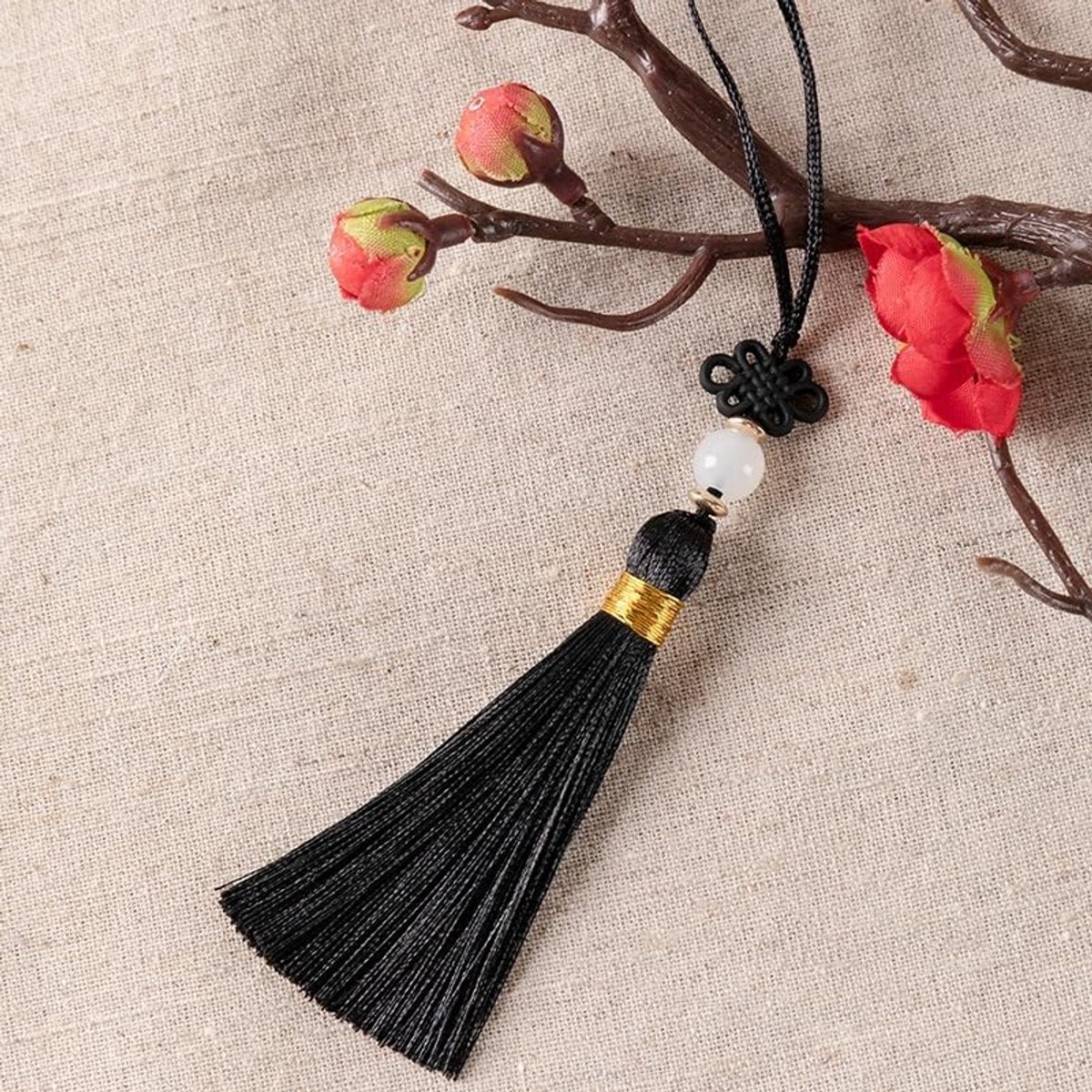 Kwastjes, handgemaakte zijdeachtige kwastjes, sleutelhangers met kralen, bladwijzer, kwasthanger, kleine Chinese knoop voor doe-het-zelf sieraden, oorbellen, knutselen, sleutelhanger