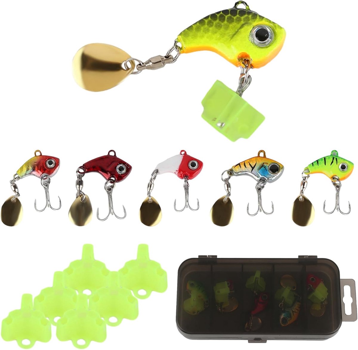 Jig Spinner set 6 stuks - 10g viskunstaas met vishakenbeschermers - ideaal voor baars en forel - SnelShoppen