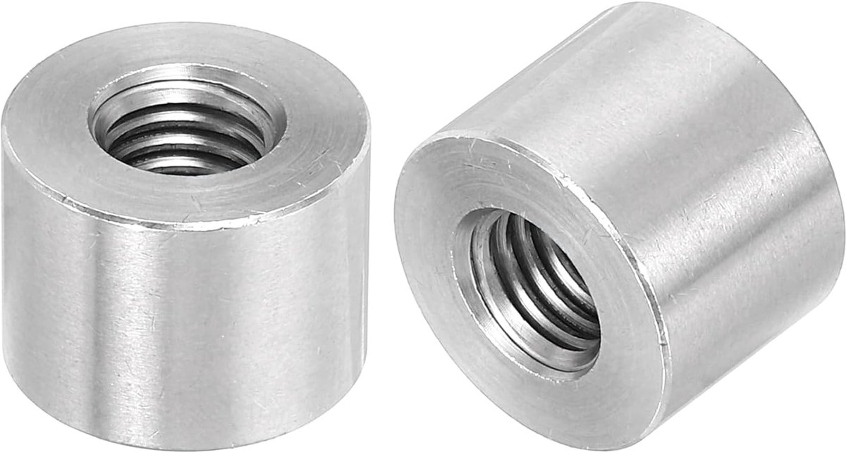 4 stuks M10 ronde stekkermoeren 304 roestvrij staal moer 15 mm lengte huls stang stang moer voor houder M10 x 15 x 20 mm