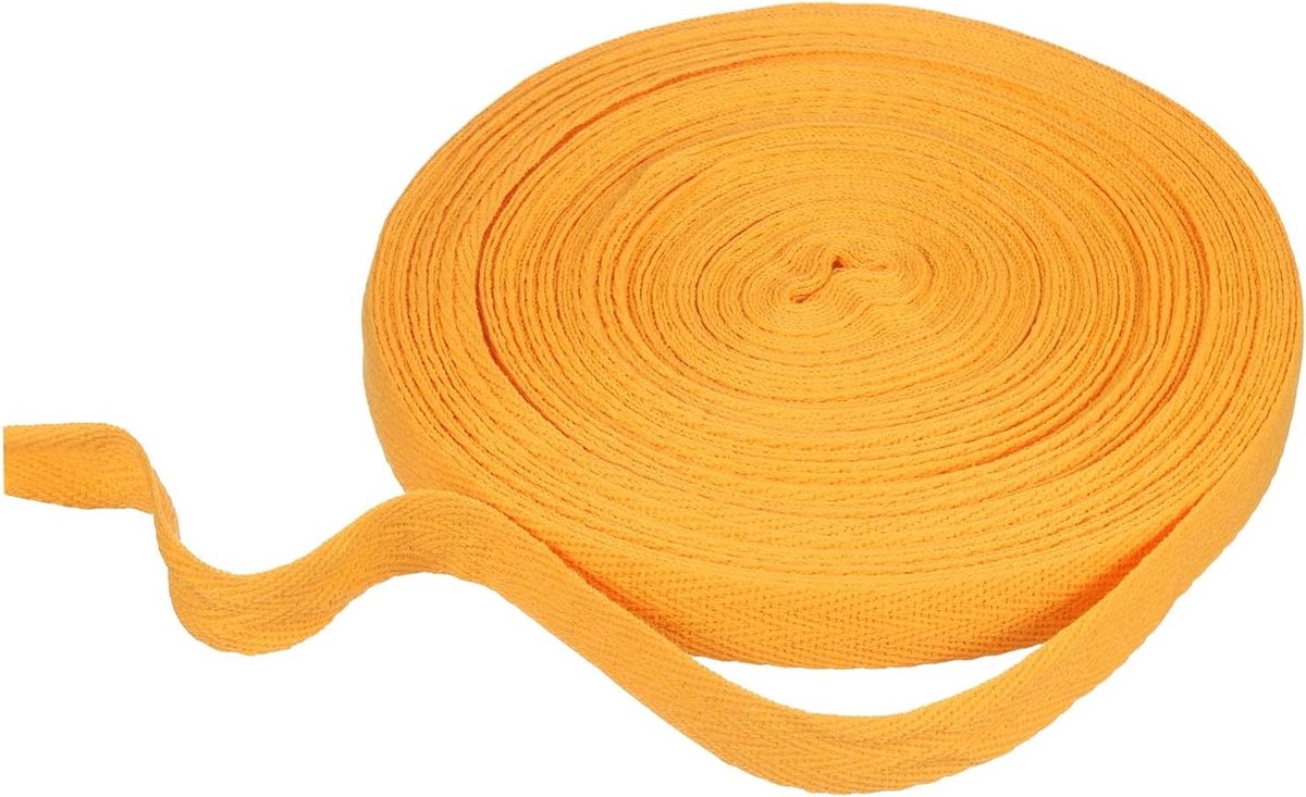 Katoenen lint met visgraatpatroon, 15 mm x 21 m, katoenen lint, biaisbanden voor doe-het-zelf handwerk, naaien, geschenkverpakking, handvat, stoffen tas, knutselen, geelgoud