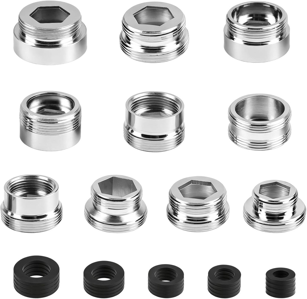 10 stuks kraanadapter, universele kraanadapter, buitendraad, dubbele nippel, kraanbeluchteraansluiting, opzetstuk voor keuken, tuinslang, waterfilter, gootsteen