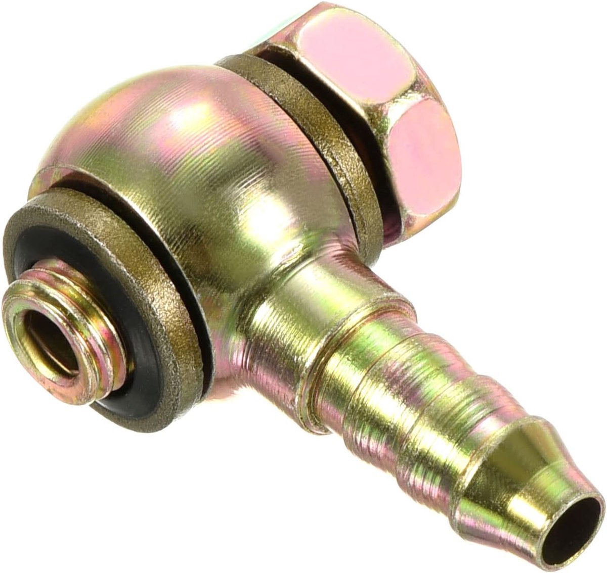 Slang Barb Fitting Elleboog 8mm Prikkeldraad M8x1 Mannelijke Draad, Carbon Steel Pipe Adapter Connector voor Air Water Brandstof Olie, Goud