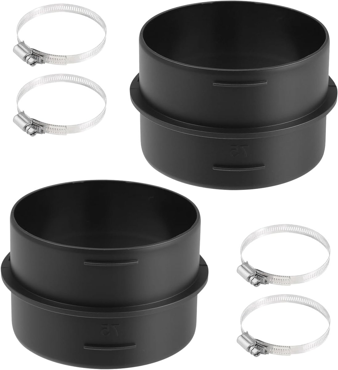 2 stuks connector rond kanaal buis 75 mm, connector ventilatiebuis met 4 roestvrijstalen slangklemmen, verbindingsstuk ventilatiebuis, staande verwarming, accessoires voor Eber-spacher We-Basto