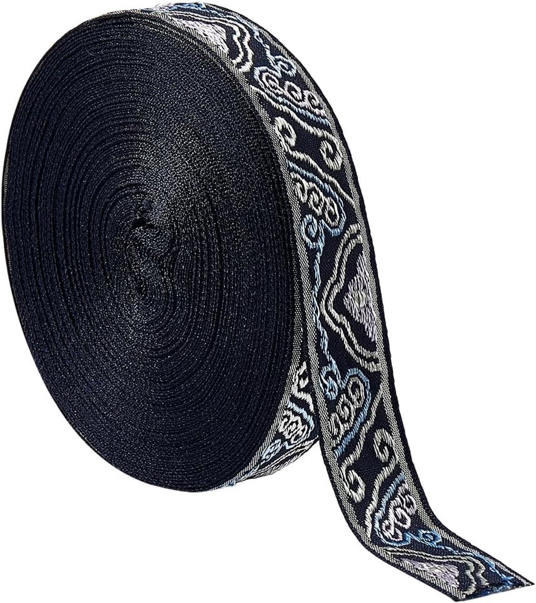 16,6 meter Boho jacquardlint, 3/4 inch brede etnische wolk jacquard naailinten zwart nylon geborduurde geweven rand voor naaien handgemaakte tas hoeden jurk kleding decoratie ambachtelijke