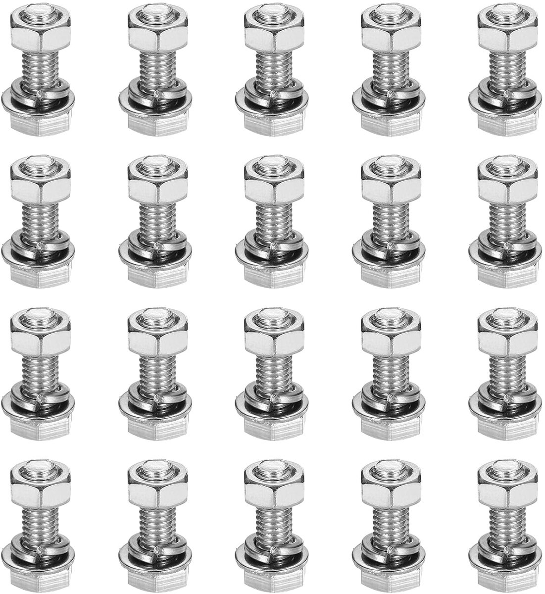 M5 x 14 mm 304 roestvrij staal zeskantkop schroeven moeren sluitringen en blok assortiment kit volledige schroefdraad afwerking voor huis elektronische machines 20 sets