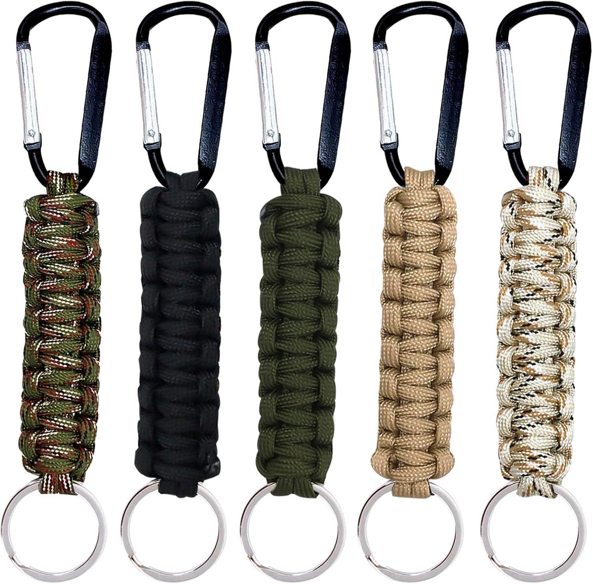 5 STKS Outdoor Snap Hook Carabiner Clips, Sleutelhanger Quick Hang Bergbeklimmen ketting, Nylon touw geweven sleutelhanger Ring, Karabijnhaak sleutelhanger, Rugzak, Bergbeklimmen, Emergency tijdelijke, Unisex
