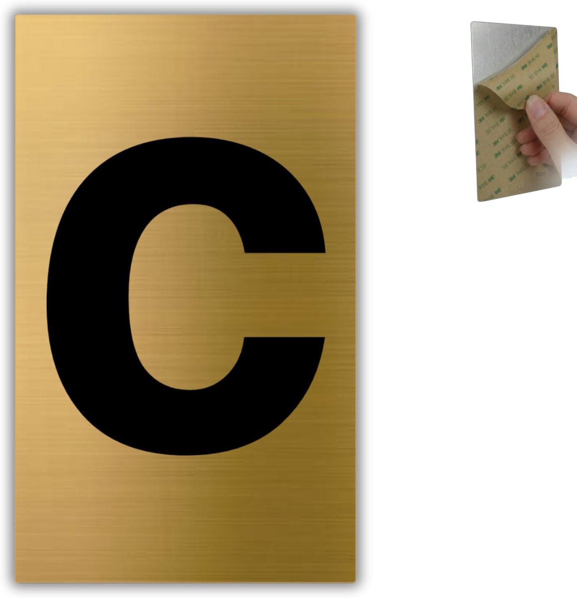 Huisnummer Nr. C - 6x10 cm - Aluminium - Goud Deur en Brievenbus | Huisnummer Sticker Gouden Cijfer, Nummerbord Adresplaat, Plaatje Poortnummer, Nummering Hotel, Cijferbord Buitenmuur