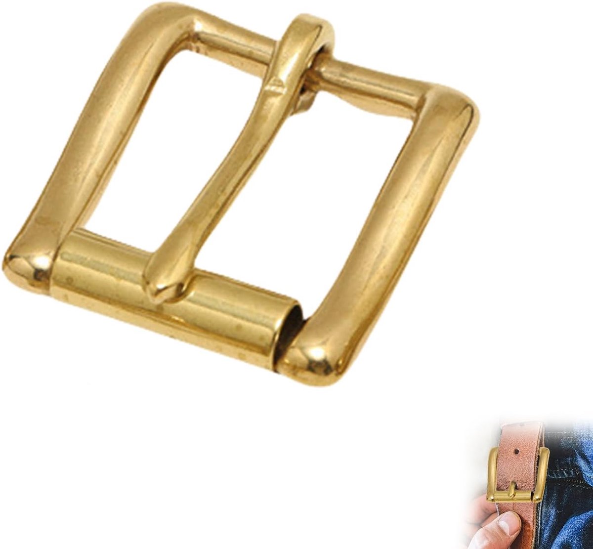 Riemgespen voor het wisselen van riem gesp enkele puntige zinklegering vierkante riemgesp klassieke reservegesp vintage riem accessoires voor heren en dames, Gouden koperkleur