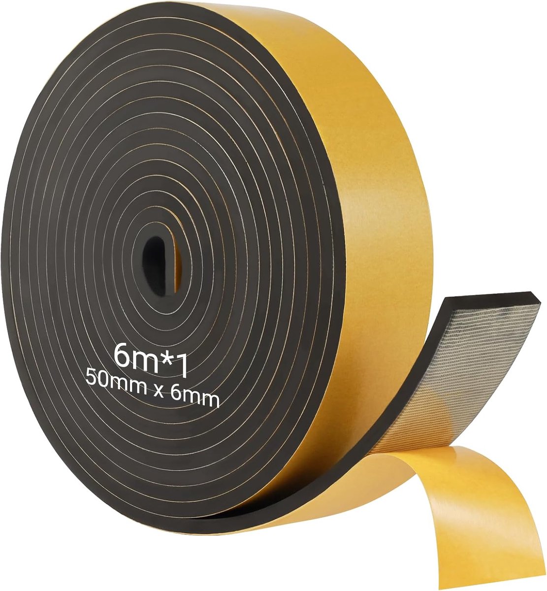 6 m zelfklevende afdichtingstape Zwart schuimrubber kleefband, zelfklevende mosrubber 50mm x 6mm schuimrubber afdichting zelfklevend voor oude deuren de voordeur raamafdichting