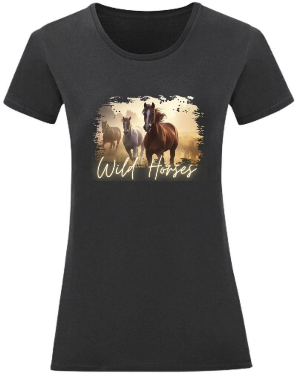 Dames T-shirt Wild horses zwart - Zwart - S