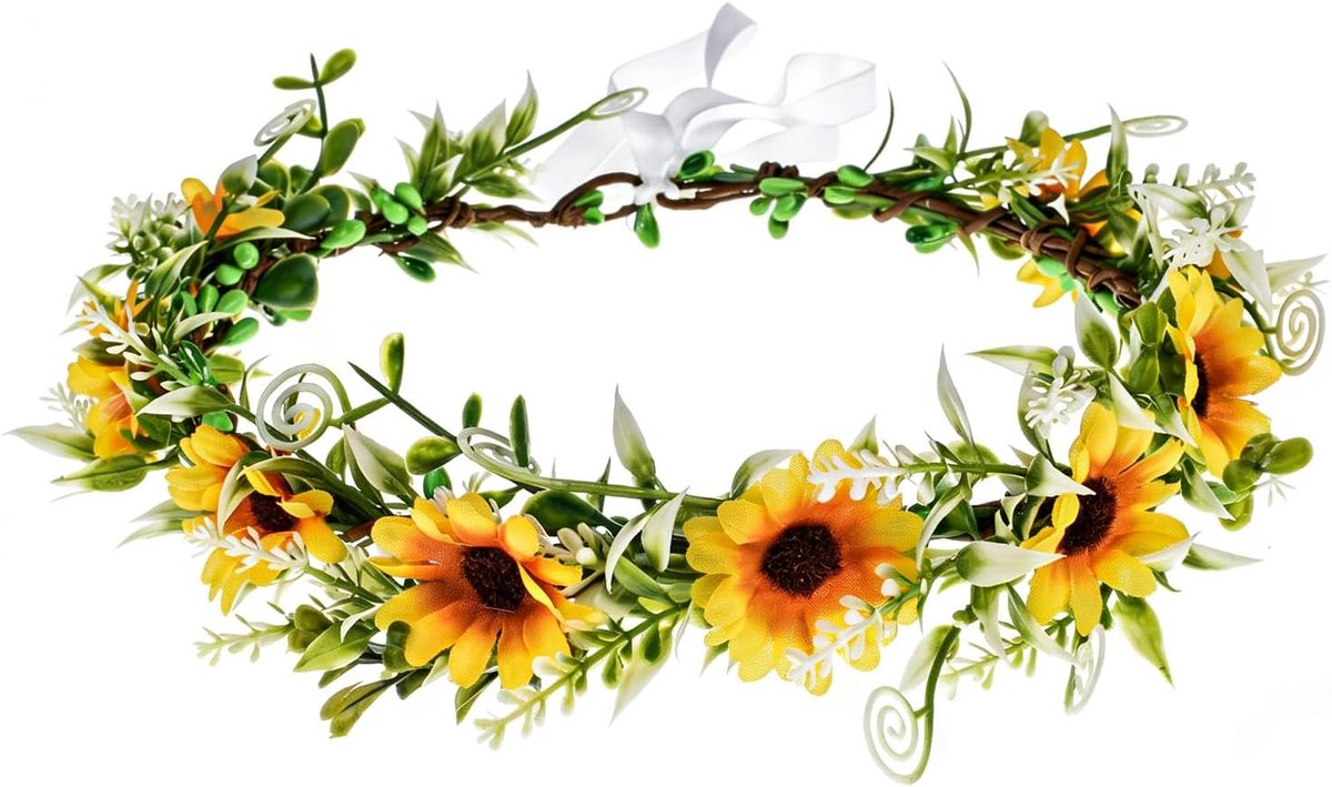 Haarwreath Zonnebloem - Kunstbloemen - Boho Stijl - Perfect voor Bruiloft en Feest - ShopVlot