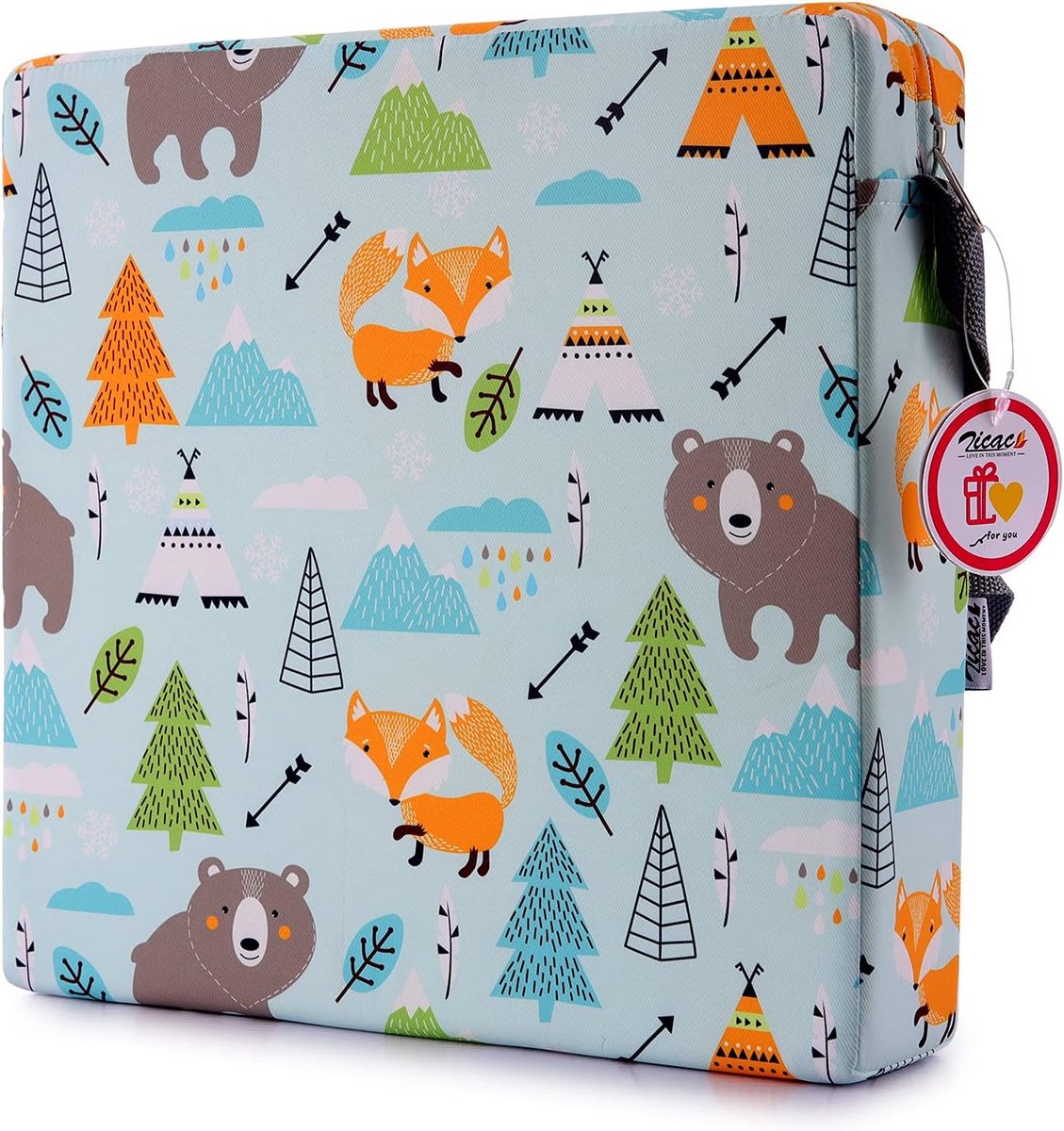 SnelShoppen - Zicac Booster Seat Baby - Draagbare Kinderstoel Kussen - Lichtgroen - Perfect voor Buiten, Reizen, en Thuis - 32x32x8cm - 60% Katoen, 40