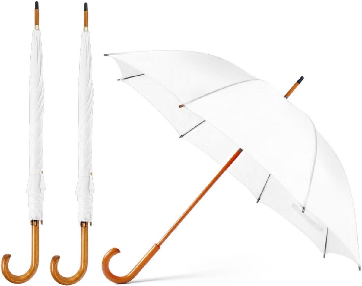 Bellatio Design Paraplu Dryfeet - 4x - wit - dia 105 cm - 85 cm lang - 8 panels - regen - polyester/hout - Classic model
