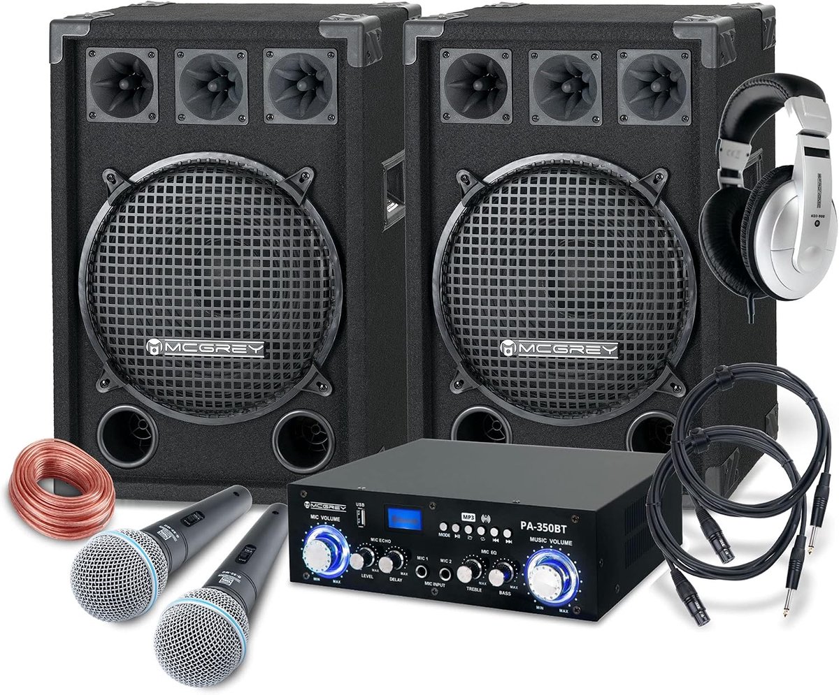 Karaoke DJ Compleetset 1200W - 2 Speakers met 12" subwoofer - Inclusief Bluetooth versterker - Ideaal voor feesten - ShopVlot