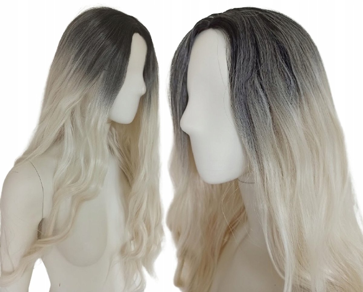 Ombre Pruik Licht Platin Blond Golvend Lang Dicht voor Halloween