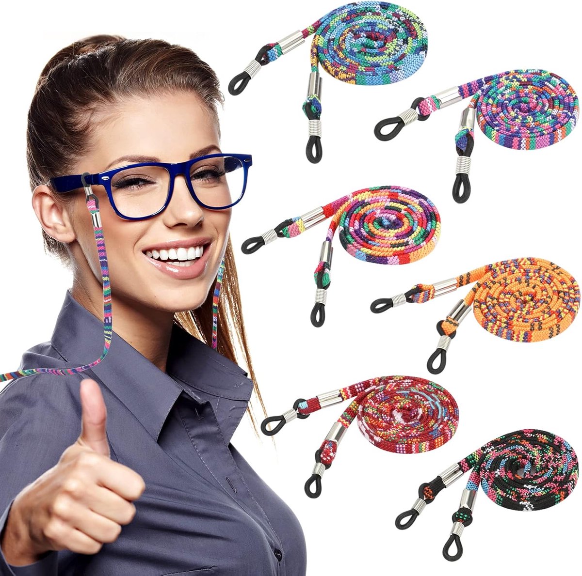 Brilhouder ketting 6 stuks - multicolor bohemian stijl - 5mm gevlochten ketting - voorkomt verlies van brillen - ShopVlot